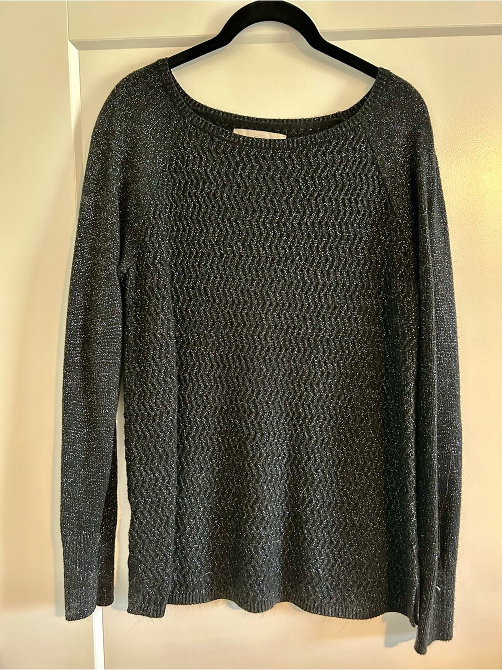 LOFT Shimmery Black Crewneck Sweater
